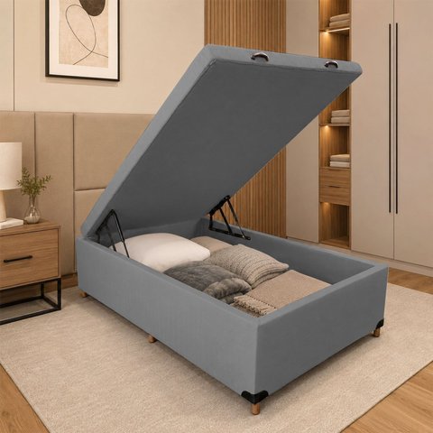 Base Baú Casal 138x188x35cm Smart Cinza