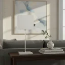 Ver imagem 1 de Luminaria de Mesa Abajur Quadrado Clássico Elegante Interruptor Alumínio com Cúpula Tecido Algodão