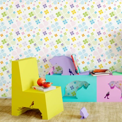 Papel de Parede Infantil - Trevos Coloridos Arte Destaque 3,50 Metros