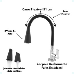 Torneira Gourmet Cozinha Bancada Pia Metal Flexível Jato Duas Funções 1/4 de Volta Ictus Metais Únic - 4