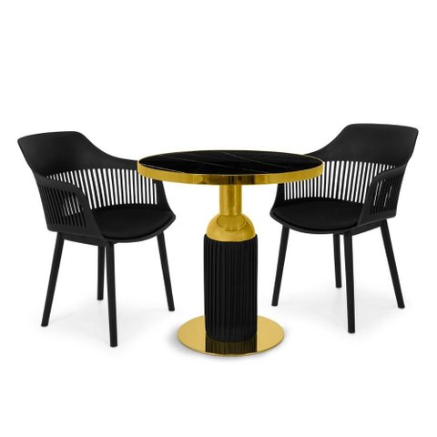 Conjunto Mesa de Jantar Redonda Imperial 70cm Preta com 2 Cadeiras Estofadas Marcela - Preto