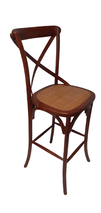 Banqueta Katrina Paris com Encosto em X e Assento Fixo em Rattan Natural - Cor Castanha