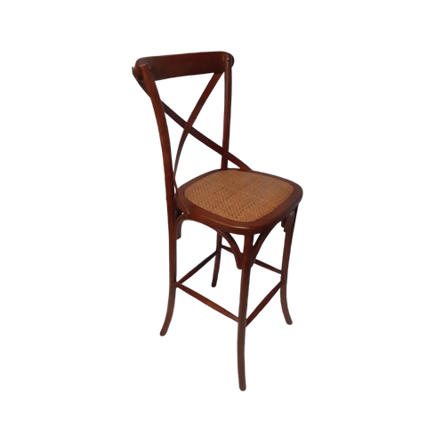 Banqueta Katrina Paris com Encosto em X e Assento Fixo em Rattan Natural - Cor Castanha