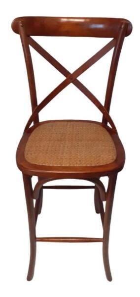 Banqueta Katrina Paris com Encosto em X e Assento Fixo em Rattan Natural - Cor Castanha - 3