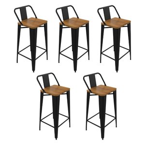 Kit 5 Banquetas Bistro Estilo Industrial Tolix Iron com Encosto Sublimado