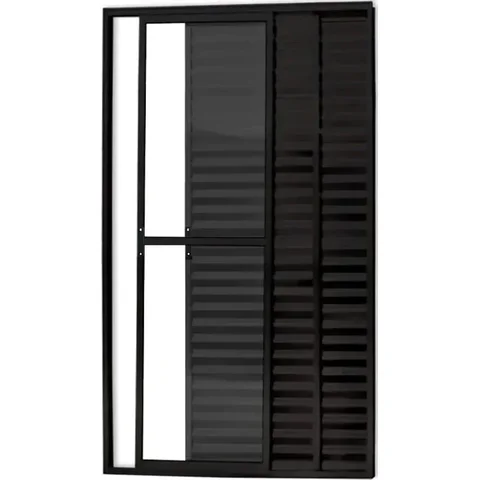 Porta de Aluminio Balcão 3 Folhas com Trinco Linha Leve:2,10 X 1,50/preto