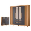 Ver imagem 1 de Guarda Roupa Casal Doble com Espelho 06 Portas e Cômoda Verona Freijo Titanium - Móveis Albatroz