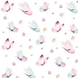 Papel de parede com borboletas em tons aquarela de rosa e azul Ideal Para Quarto Infantil