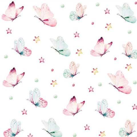 Papel de parede com borboletas em tons aquarela de rosa e azul Ideal Para Quarto Infantil