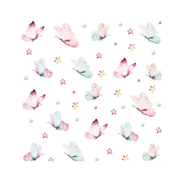 Papel de parede com borboletas em tons aquarela de rosa e azul Ideal Para Quarto Infantil