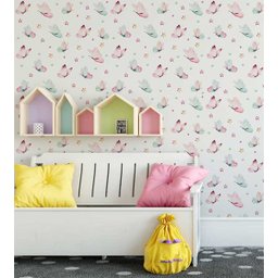 Papel de parede com borboletas em tons aquarela de rosa e azul Ideal Para Quarto Infantil - 3