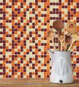 Ver imagem 1 de Adesivo Azulejo Pastilhas Em Tons de laranja, marrom, bege e branco 