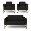 Ver imagem 1 de Sofá Namoradeira com 2 Poltronas Base Industrial Alta Dourado Marisa Linho D03 - D\'rossi Cor A79