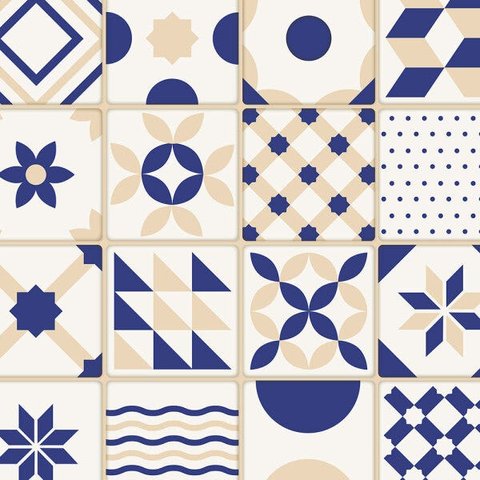 Papel de Parede Azulejo Português Retro em Bege e Branco para Área Gourmet