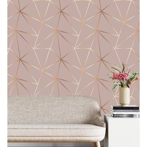 Papel de Parede Auto Colante Geométrico Rose Gold