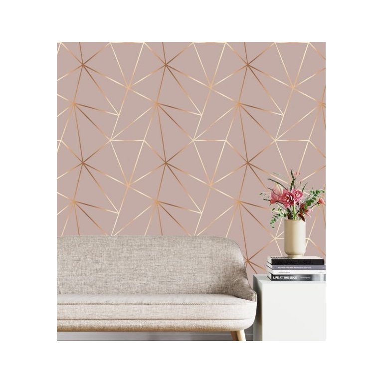 Papel de Parede Auto Colante Geométrico Rose Gold