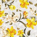 Ver imagem 1 de Papel de parede floral tons de amarelo marrom verde fundo cinza claro Para Quartos e Sala