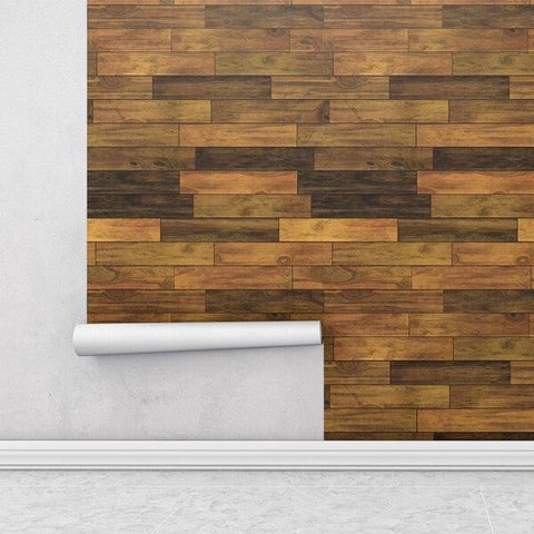Papel de Parede Tacos de Madeira em Tons de Marrom Para Sala e Quarto