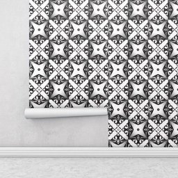 Papel de Parede Azulejo Colante Arabesco 3D em Preto e Branco - 2