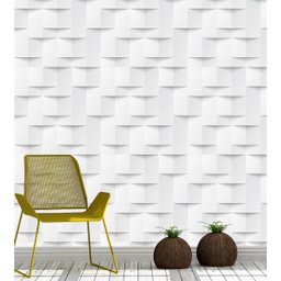 Papel de Parede Abstrato Geométrico 3D em Tons de Branco e Cinza - 1