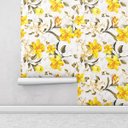 Ver imagem 2 de Papel de parede floral tons de amarelo marrom verde fundo cinza claro 