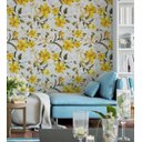 Ver imagem 1 de Papel de parede floral tons de amarelo marrom verde fundo cinza claro 