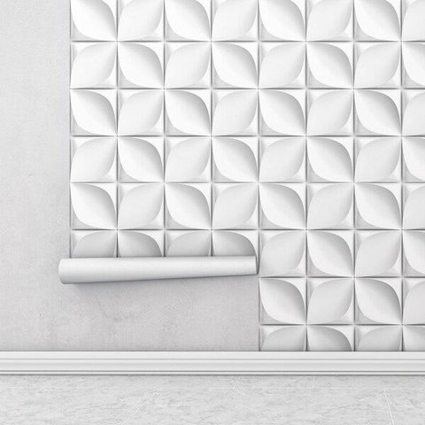 Papel de Parede 3D Flores em Tons Brancos e Cinza para Sala e Quarto