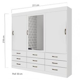 Guarda-Roupa Casal com Espelho 3 Portas 9 Gavetas Turim - 4 Guarda-Roupa Casal com Espelho 3 Portas 9 Gavetas Turim - 4
