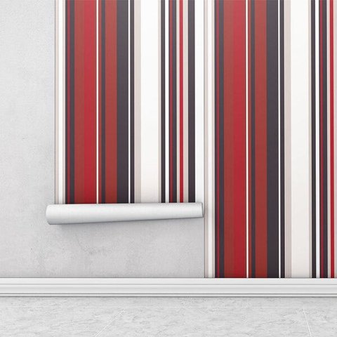 Papel de parede listrado vermelho preto e branco Para Sala e Quarto