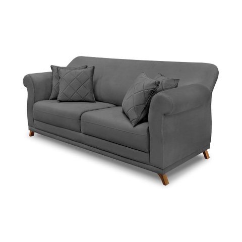 Sofá 3 Lugares Pé de Madeira Julieta 200 Cm Suede S04 - D’Rossi