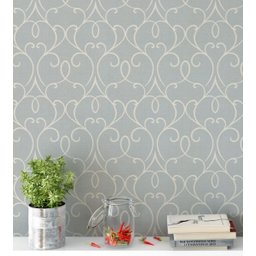 Papel de parede fundo simulando jeans com detalhes arabescos na cor nude  - 1