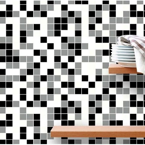 Papel De Parede Azulejo Pastilhas Em Preto e Branco