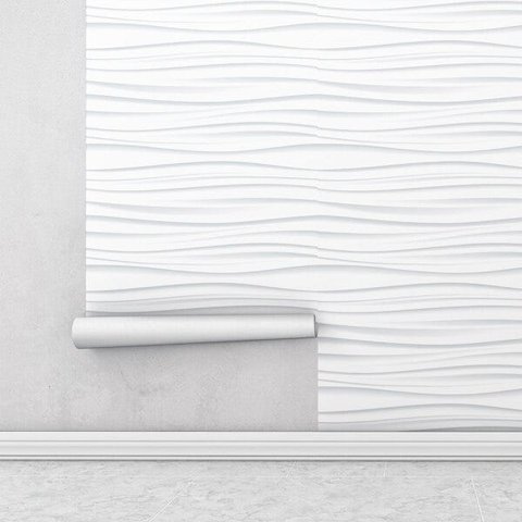 Papel de Parede Ondas Horizontais 3d tons de cinza e branco Para Sala e Quarto