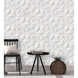 Papel de Parede geométrico Triangular Branco e tons de cinza  - 1