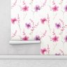 Papel de Parede Floral Com Ramos em Rosa e Roxo Para Quartos e Sala - 2