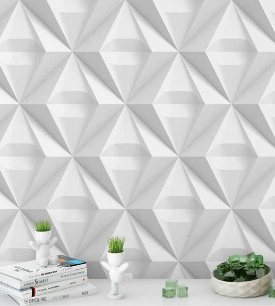 Papel de Parede 3D Triangulos em tons de branco e cinza Para Sala e Quarto - 3