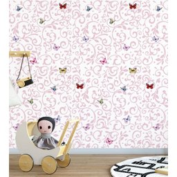 Papel de parede Infantil detalhes rosa claro e borboletas coloridas Ideal Para Quarto Infantil - 3