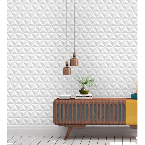 Papel de Parede Tijolo Gesso Triangular 3D com efeito de sombras