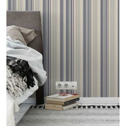 Papel de Parede Listrado Azul e Bege Para Quartos e Sala - 3