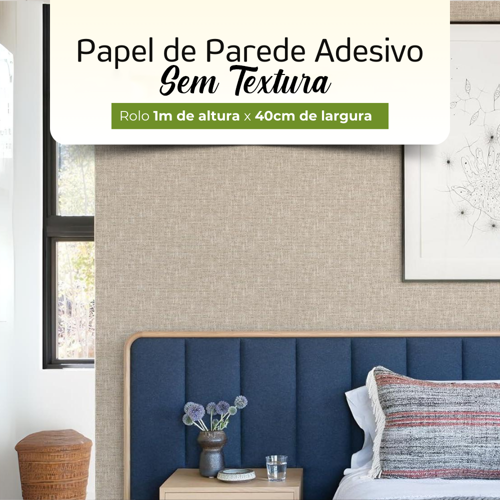 Papel de Parede Autocolante Contemporâneo Estilo Tecido em Tons de Bege - 2