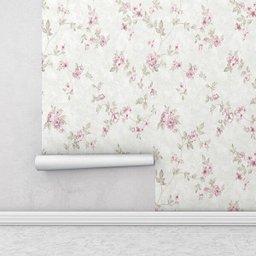 Papel de Parede com Tons de Verde e Detalhes em Rosa Para Sala e Quarto - 1