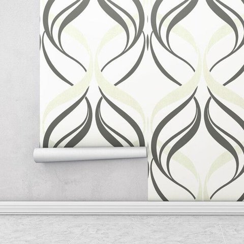 Papel de parede com fundo cinza e detalhes em arabescos nude Para Sala e Quarto