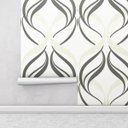 Ver imagem 1 de Papel de parede com fundo cinza e detalhes em arabescos nude Para Sala e Quarto