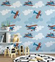 Ver imagem 3 de Papel de parede com céu de fundo aviões infantis Ideal Para Quarto Infantil