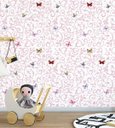 Ver imagem 3 de Papel de parede fundo branco detalhes rosa claro e borboletas coloridas Ideal Para Quarto Infantil