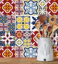 Ver imagem 3 de Adesivo Azulejo com detalhes em azul,vermelho, amarelo e branco para Área Gourmet