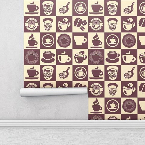 Papel de Parede Autocolante Azulejo Café para Cozinha, Area Gourmet
