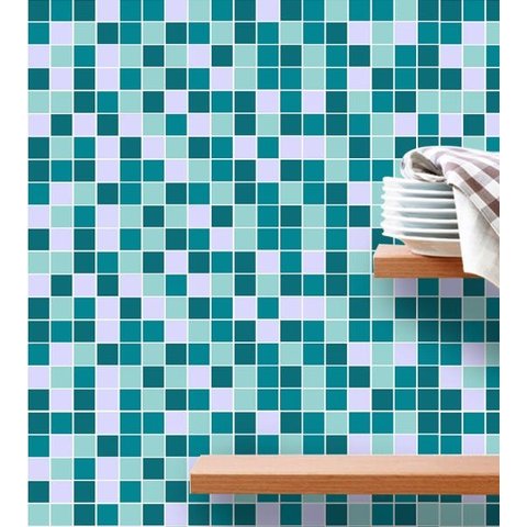 Adesivo Azulejo Pastilhas Em Tons de azul, cinza e branco 