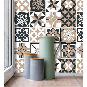 Azulejo Ladrilho Indiano em Tons de Branco, Bege e Preto