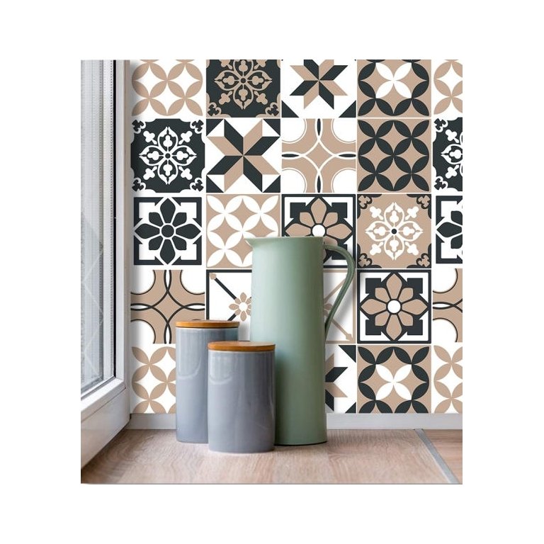 Azulejo Ladrilho Indiano em Tons de Branco, Bege e Preto